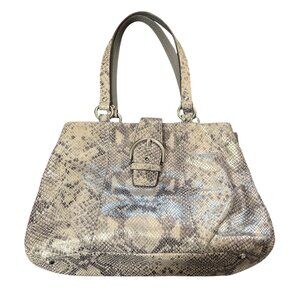 Coach Soho Python Embossed Leather Shoulder Bag Snake Gray Beige F19679